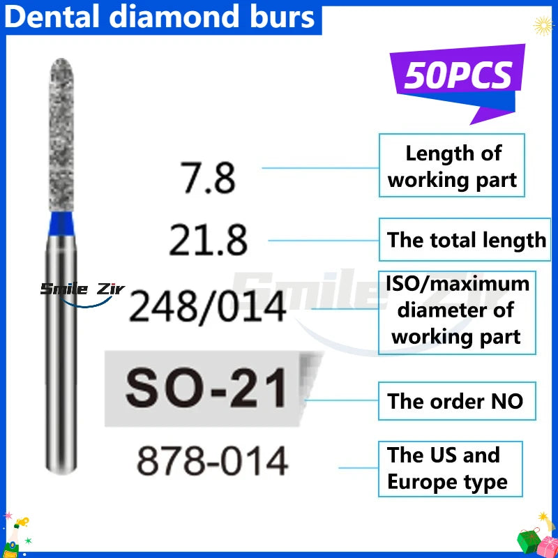 50Pcs Dental Dentist Diamond Burs Drill FG 1.6mm Bur for High Speed Handpiece FG Dental Bur Stomatology Dentistry Grinding Tools