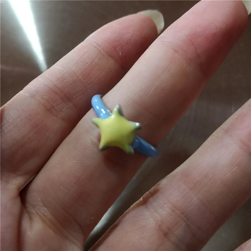 Korean Fashion Cute Heart apple Star Geometric Open Metal Ring For Women Y2K Gothic Creative Charm Grunge Jewelry Accessories
