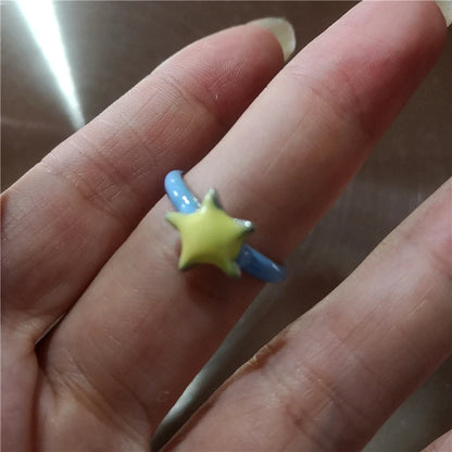 Korean Fashion Cute Heart apple Star Geometric Open Metal Ring For Women Y2K Gothic Creative Charm Grunge Jewelry Accessories