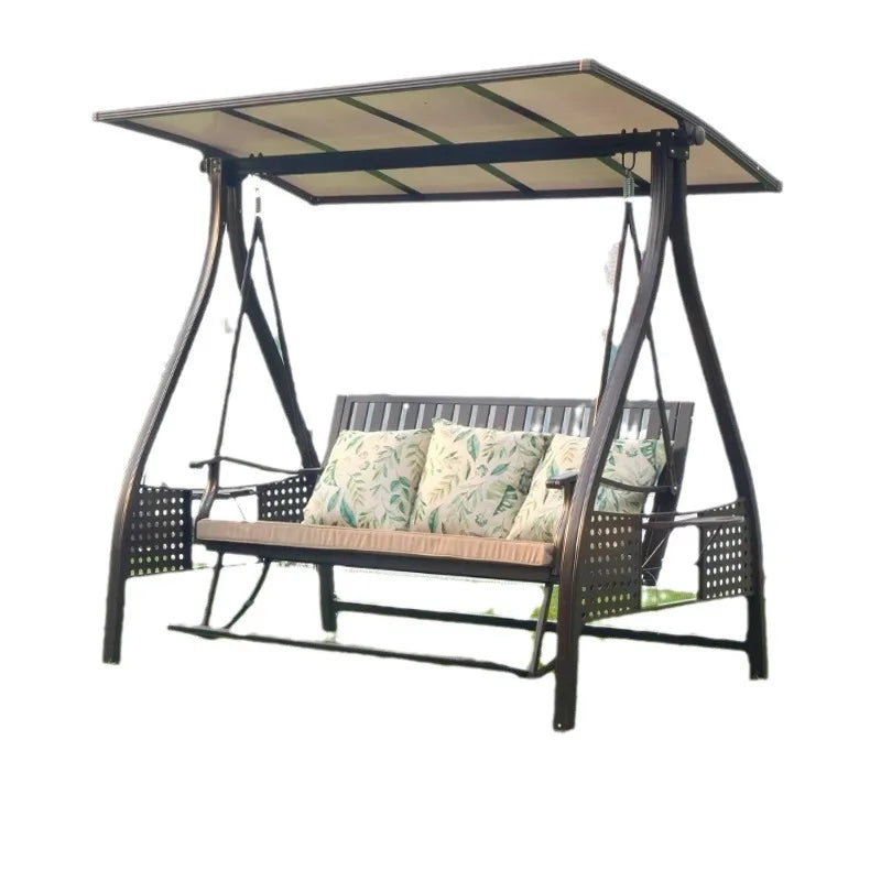 Outdoor Swing Balcony Rocking Chair Garden Patio Hanging Chair Outdoor Three Person Reclining Bed Internet Celebrity Swing Chair