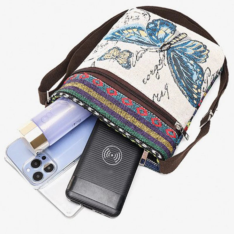 Lady Crossbody Shoulder Bag, Phone Purse Handbag, Ethnic Style Embroidered Messenger Bag, Retro Small Canvas Bag