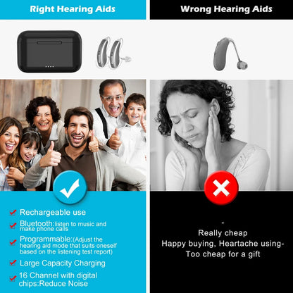 16 Channel Bluetooth Hearing Aids Rechargeable Digital BTE Hearing Aid for Seniors Adults with Noise Cancelling Feature