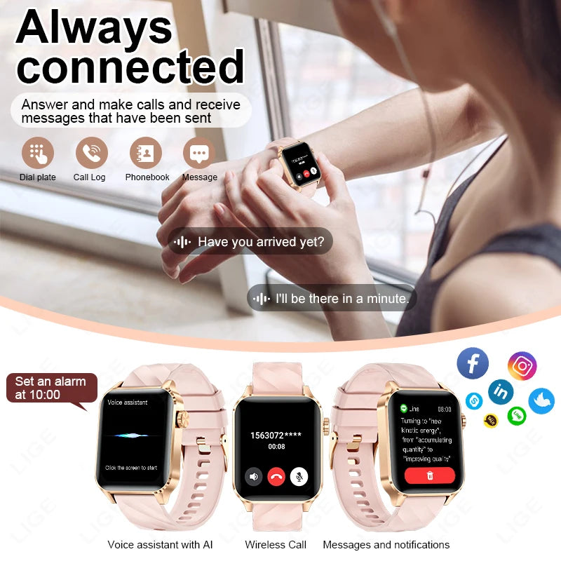 LIGE Smartwatch dla mężczyzn i kobiet Luksusowy Wodoszczelny Zegarek Sportowy z Pełnym Ekranem Dotykowym Smartwatch Fitness dla Xiaomi Huawei Android iOS iPhone