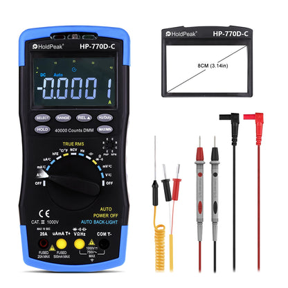 HP-770D-C LCD Digital Multimeter - True RMS Auto Range for AC/DC Voltage, Ohm, Amp & Capacitor (40,000 Counts)