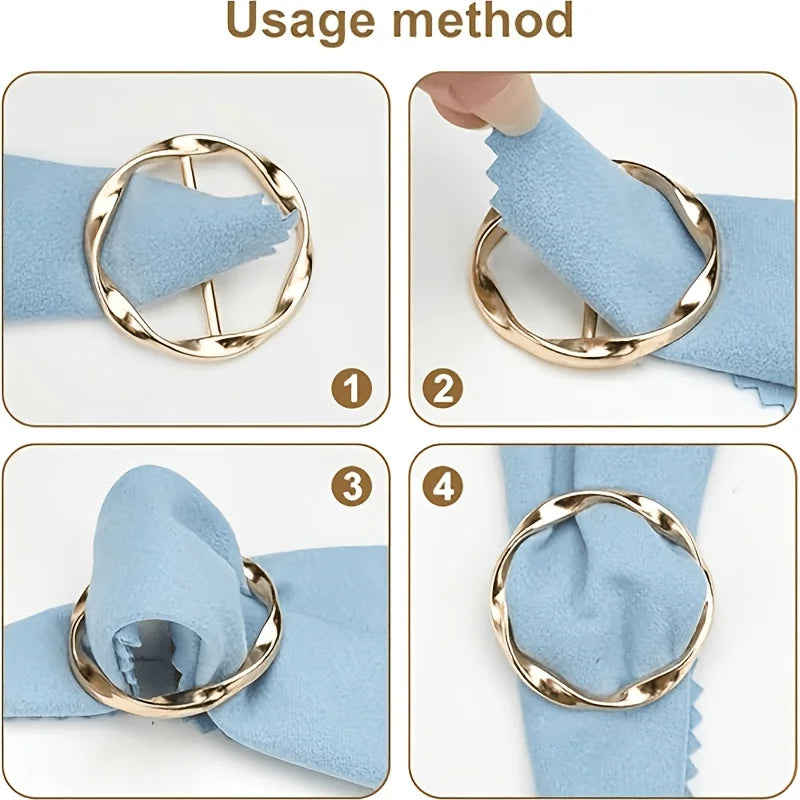 4-piece Elegant Scarf Buckle Set - Zinc Alloy Metal Circular Shirt Clip, Dress and Scarf, Women's Fashion Accessories