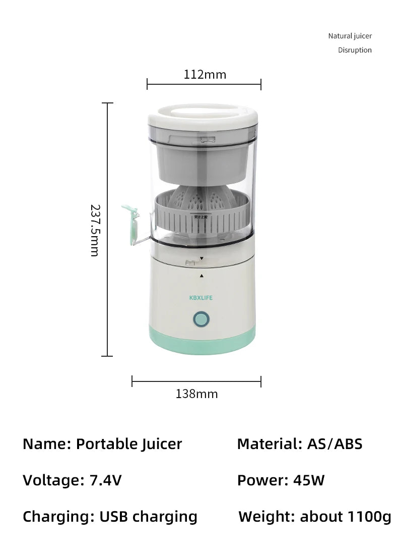 USB Rechargeable Electric Juicer 1PC Wireless Citrus Lemon Orange Juicer Automatic Fresh Fruit Blender for Kitchen