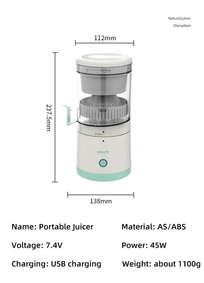 USB Rechargeable Electric Juicer 1PC Wireless Citrus Lemon Orange Juicer Automatic Fresh Fruit Blender for Kitchen
