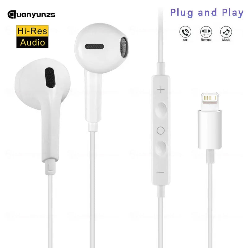 Wired Earphones Type c Earbuds for Apple Lightning Headphones with Line Iphone 5 6 8 7 Plus X XS MAX XR 10 11 12 13 14 Pro 15 16