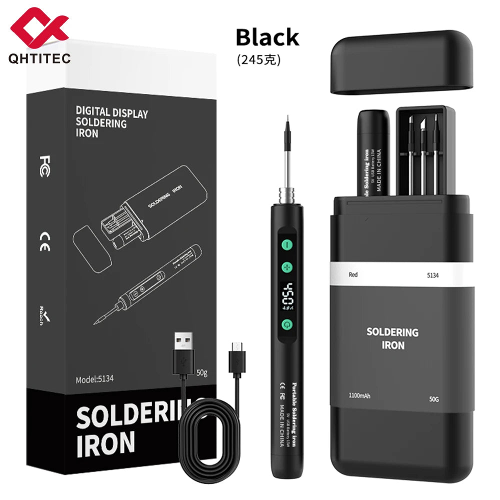 New Cordless USB Soldering Iron 1100mAh Rechargeable Digital Display Adjustable Temperature Portable Welding Iron Kit with 3 Tip