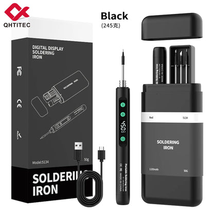 New Cordless USB Soldering Iron 1100mAh Rechargeable Digital Display Adjustable Temperature Portable Welding Iron Kit with 3 Tip