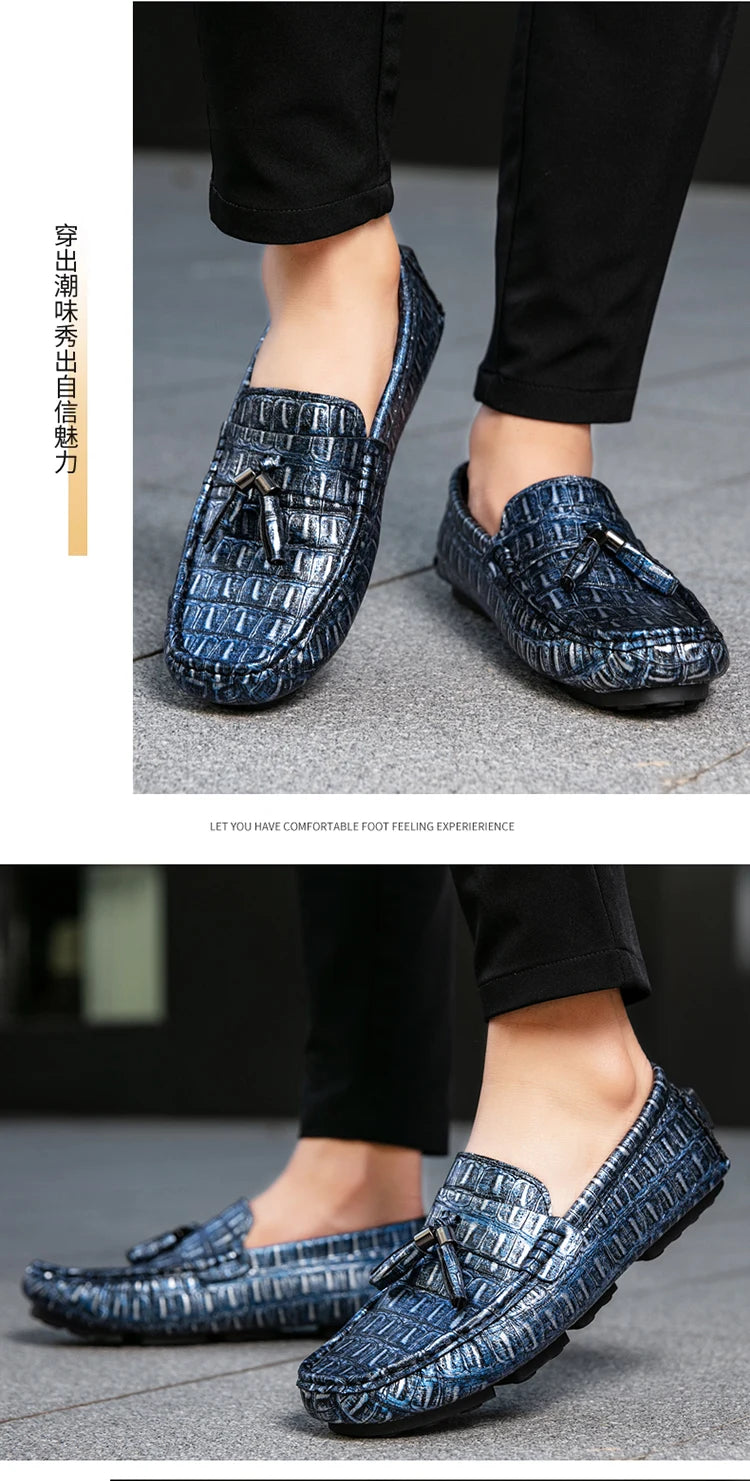 Casual Summer MenLoafers  Shoes Men's Slip-On Anti-Slip Breathable Loafers Shoes Round Toe Flat Heel Rubber Outsole PU Mens