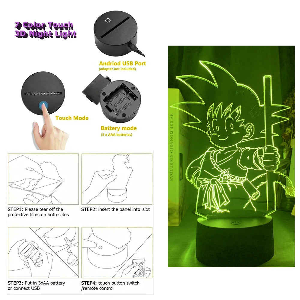 Dragon Ball Z Anime Figures Goku Vegeta Gohan Broly 3D Lamp PVC Action Figures Toys for Children Trunks Buu Super Saiyan Gifts