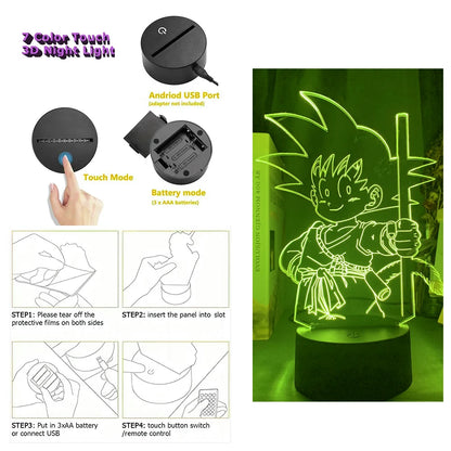 Dragon Ball Z Anime Figures Goku Vegeta Gohan Broly 3D Lamp PVC Action Figures Toys for Children Trunks Buu Super Saiyan Gifts