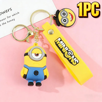 1/3/7/14PCS New Popular Anime Minions Keychain Cartoon PVC Children Toy Gift Cute Key Ring School Bag Pendant Car Key Chain