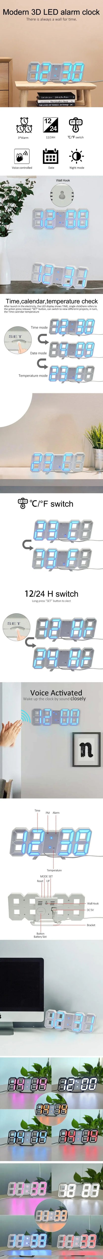 Digital Desktop Clock Wall-mounted Decorative Electronic Desk Clock With Adjustable Luminous Mode Digital Alarm Clocks Table Led