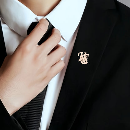 Personalized Initials Jacket Lapel Pin Unique Letter  Men's Stainless Steel Custom Logo Label Brooch   Wedding Best Man Jewelry