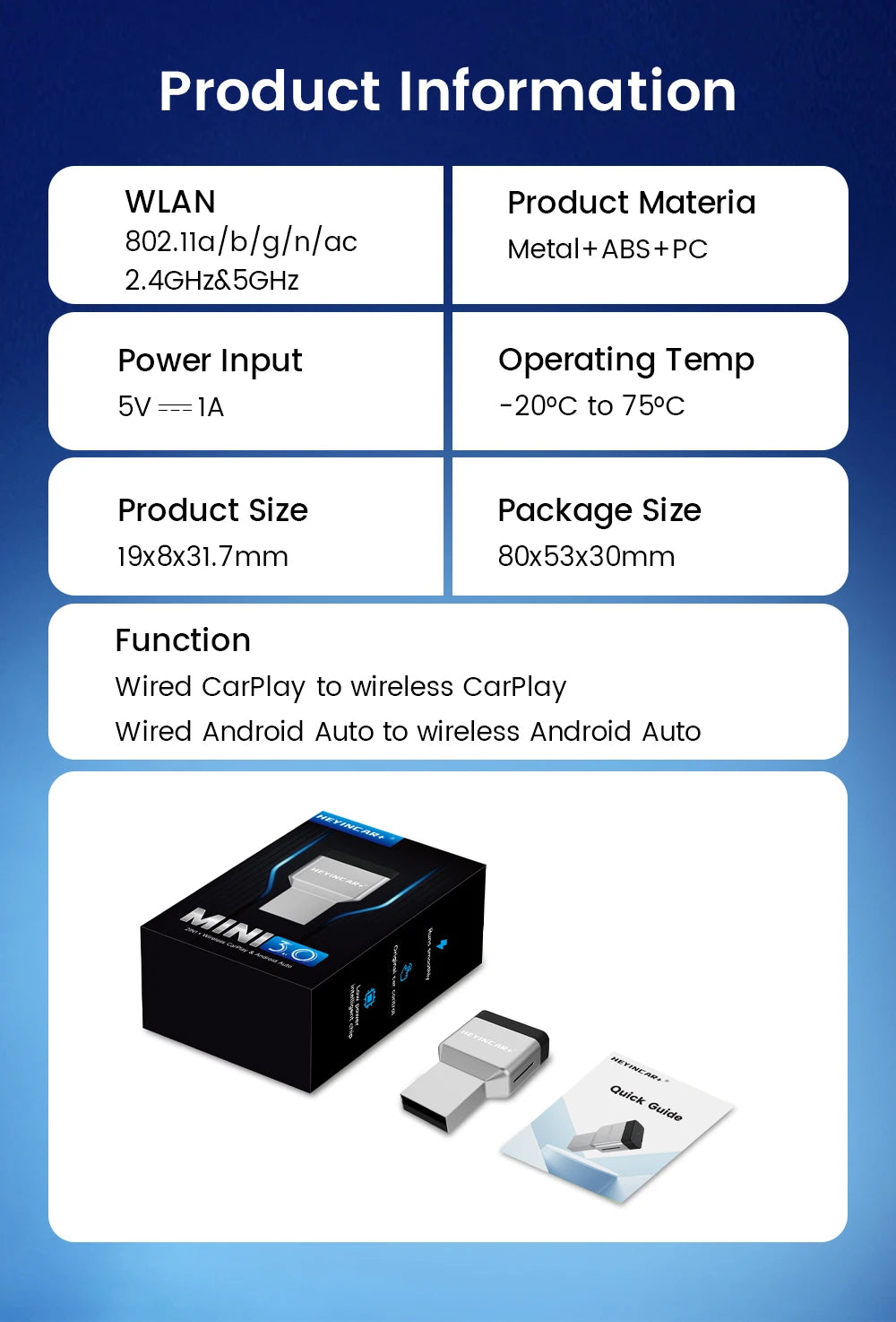 HEYINCAR New 3.0 Mini Wireless Carplay Android Auto Adapter Plug And Play Ai Box For VW Toyota Nissan Honda Benz Ford-More