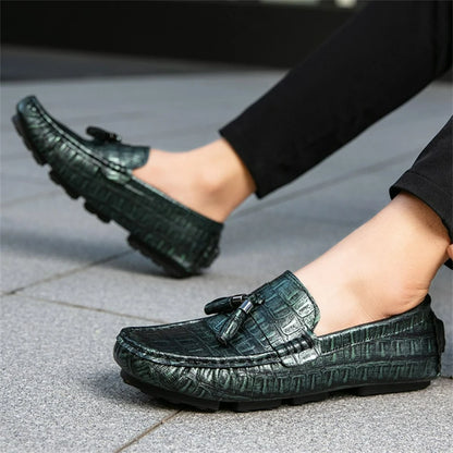 Men's Leather Tassel-Detailed Loafers, Men's Daily Casual Slip-On Footwear, Men's Reinforced Heel Slip-Proof Footwear Loafers