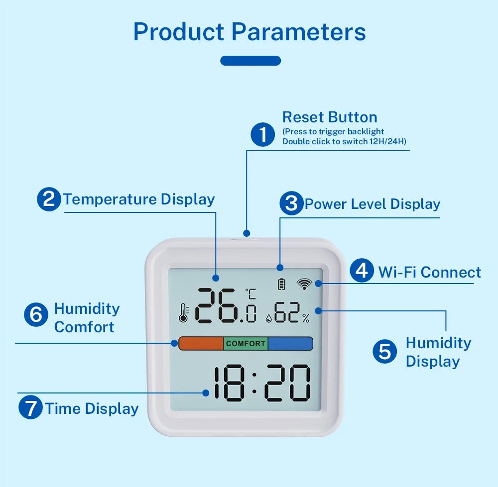 Tuya WiFi Temperature Humidity Sensor for Smart Home with LCD Screen Backlight Hygrometer Thermometer Support Alexa Google Home