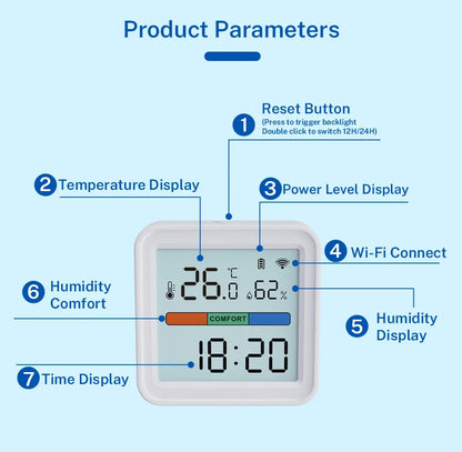 Tuya WiFi Temperature Humidity Sensor for Smart Home with LCD Screen Backlight Hygrometer Thermometer Support Alexa Google Home