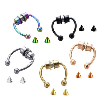 2025 Trendy Piercing Free Magnetic Nose Ring Stainless Steel Horseshoe Non Pierced Goth Punk Fake Hoop Clip on Jewelry Gift