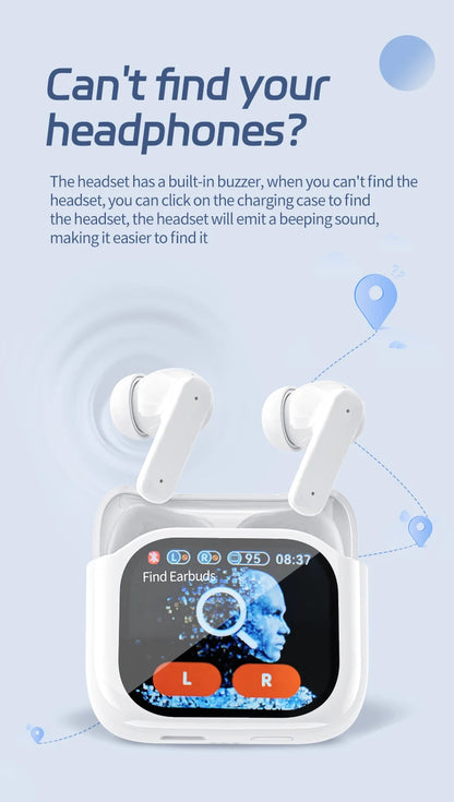 Ai Translation Wireless Earbuds with Touchscreen Charging Case, In-Ear Earphones with Microphone, Compatible with TV/Smartphone