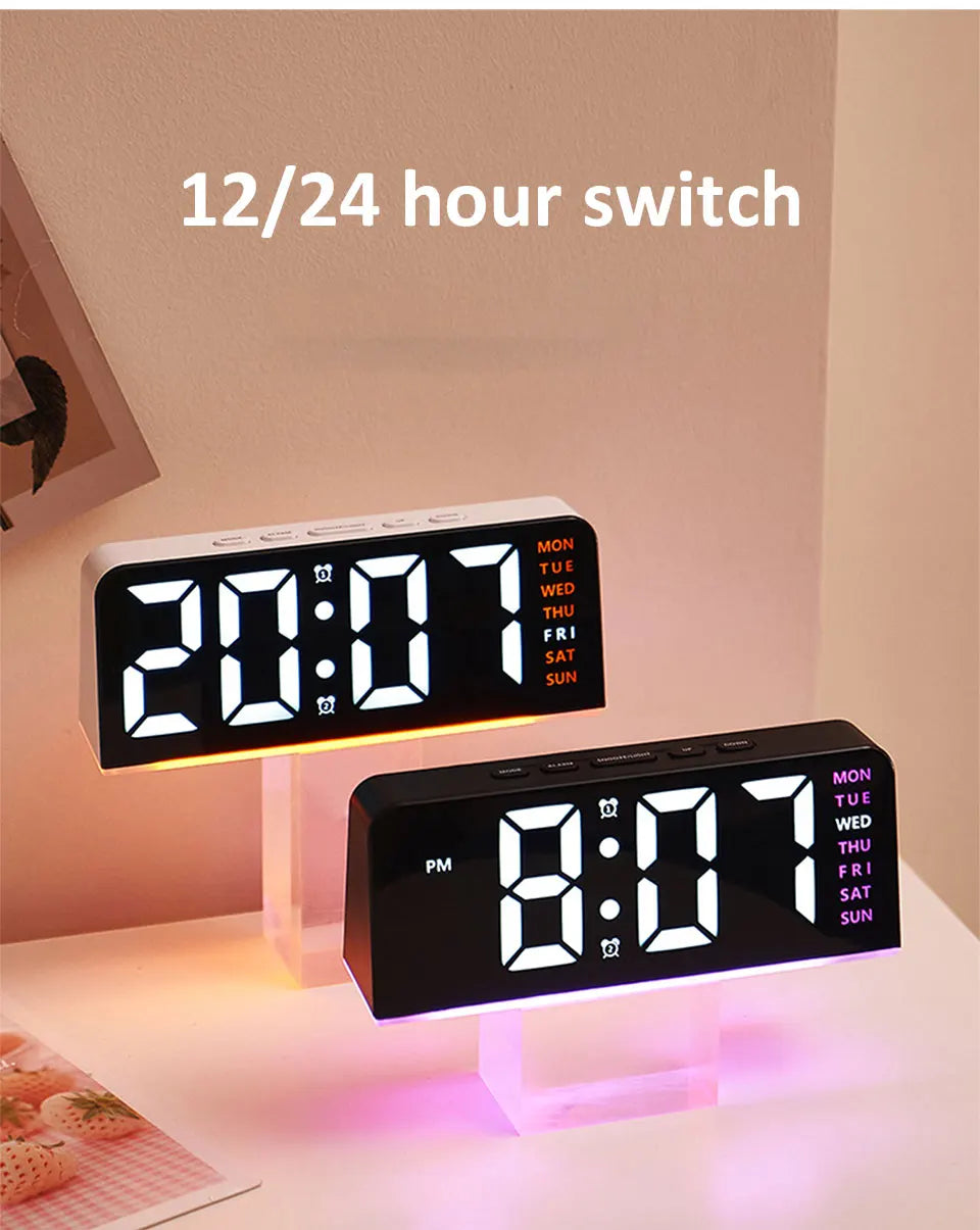 1 PCS Digital LED Alarm Clock With Date Display Dual Alarms Snooze Function Night Light 12H 24H Mode For Bedroom Desk Table