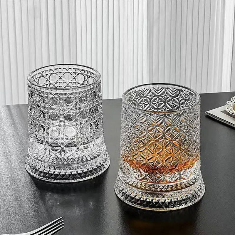 280ML Rotating Whiskey Glass Creative Crystal Premium Beer Cup Str Relief Liquor Cup With Base Straight Drink Mold Wine Glass