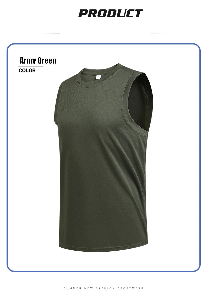 Men's New Large Size Breathable Ice Silk Quick Dry Sleeveless Vest Round Neck Casual Running Fitness M-8xl Summer Sports T-Shirt