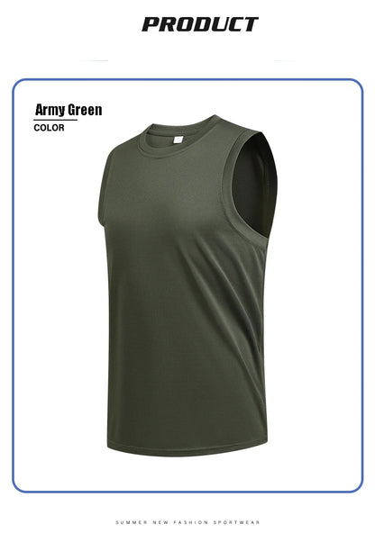 Men's New Large Size Breathable Ice Silk Quick Dry Sleeveless Vest Round Neck Casual Running Fitness M-8xl Summer Sports T-Shirt