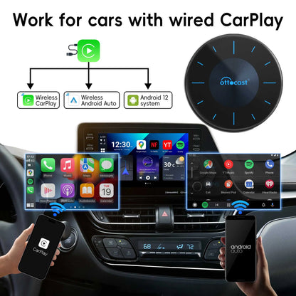 OTTOCAST P3 AI Box Android TV Box for HDMI out Wireless CarPlay Android Auto Car Accessories for Toyota VW Honda Kia Benz Nissan