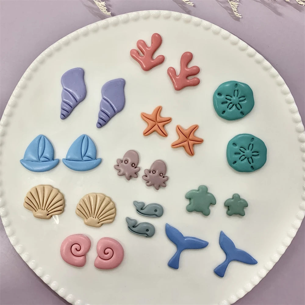 Octopus/Whale/Turtle/Coral/Starfish/Fish Tail/Conch/Shell Shaped Ocean Animal Clay Cutters Summer Beach Cutting Mold for Earring