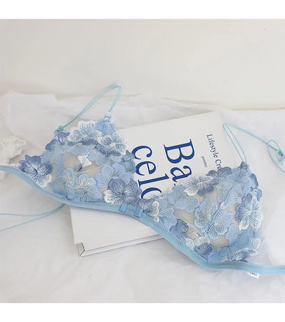 French Lace Bralette Small Bust Women Wireless Ultra Thin Sexy Embroidery Mesh No Underwire Push Up Comfort Bra Set BANERDANNI