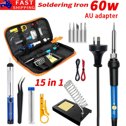High Quality 220V 60W Soldering Iron Kit Adjustable Temperature 15 In 1 Tool Set With Soldering Iron DIY Set EU Plug AU UK US