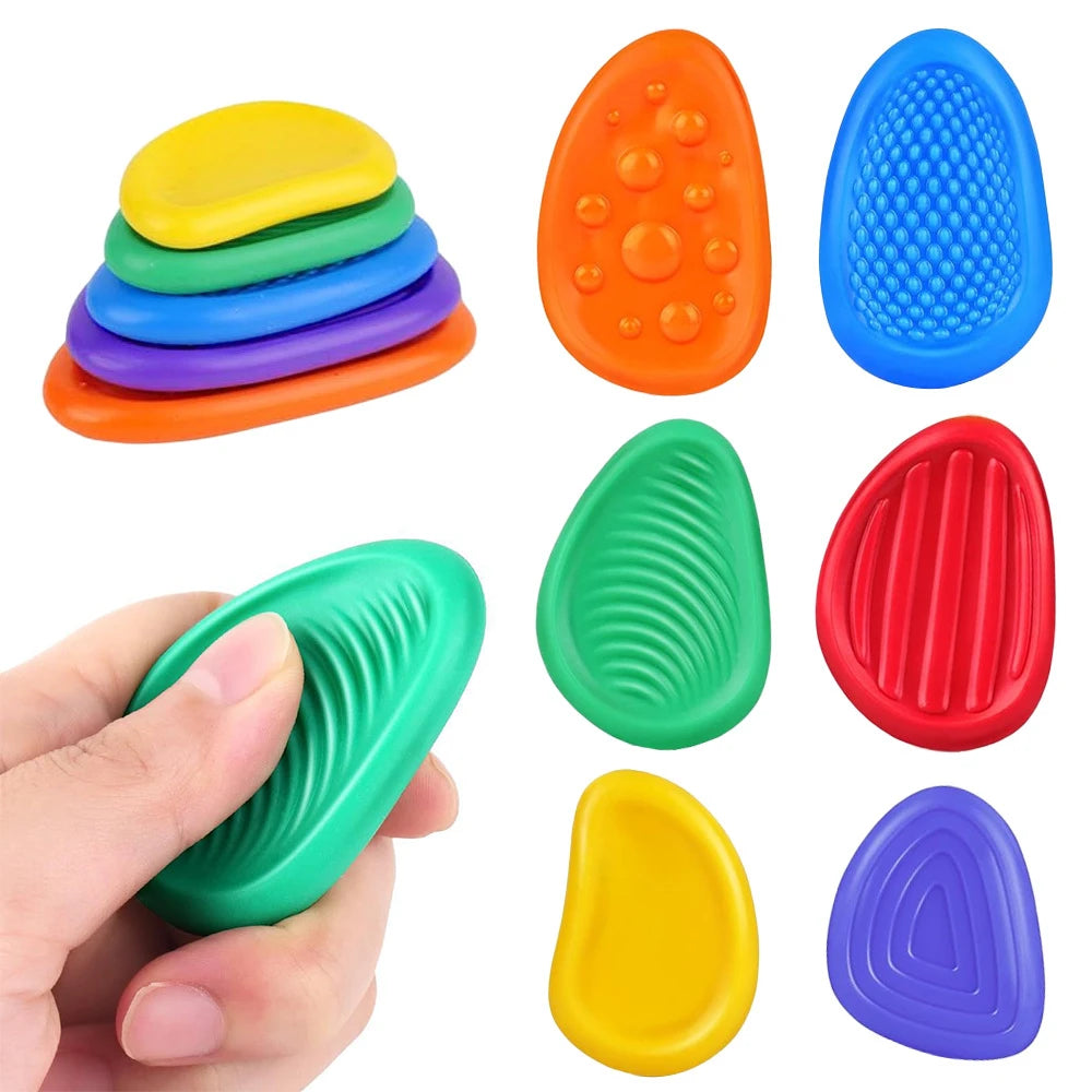 Sensory Fidget Toys Stone for Kids 6 Pack Textured Soft Worry Stone for Autism ADHD Teens Anxiety Stress Relief Toys Set