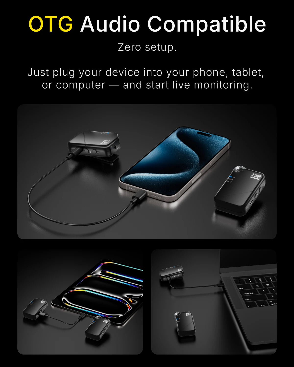 XTUGAJ02s Wireless in Ear Monitor System 2.4G Mini Stereo IEM System Low Latency One Transmitter More Receiver Stage Singer Band
