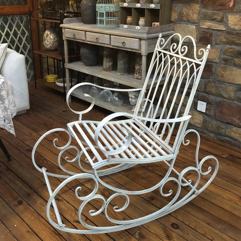 European style metal garden rocking chair, suitable for outdoor patio, yard and garden, comfortable armchair