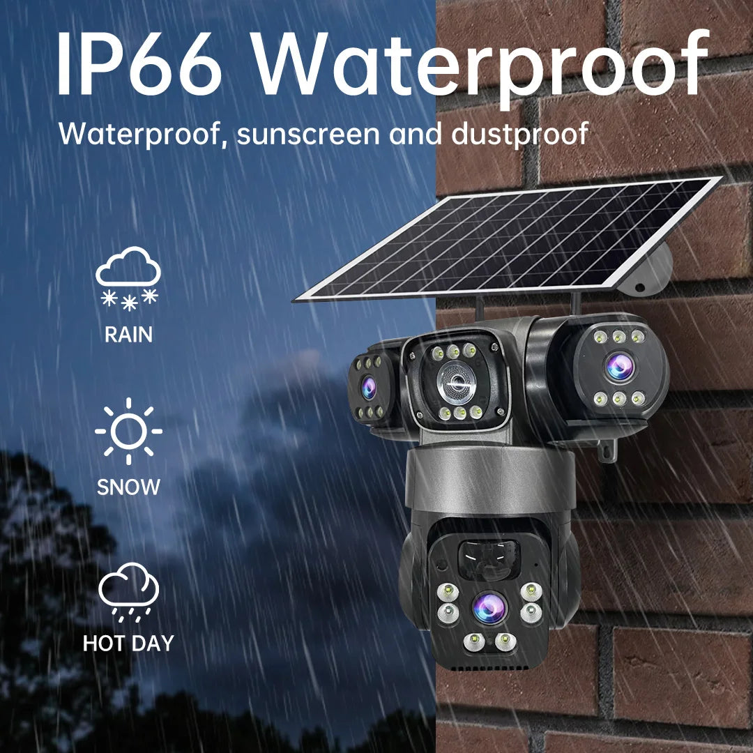 15MP IP Camera WiFi PTZ Three Camera Outdoor Wireless Solar 20000Mah Built-in Battery Video Surveillance Cam Long Time Standby