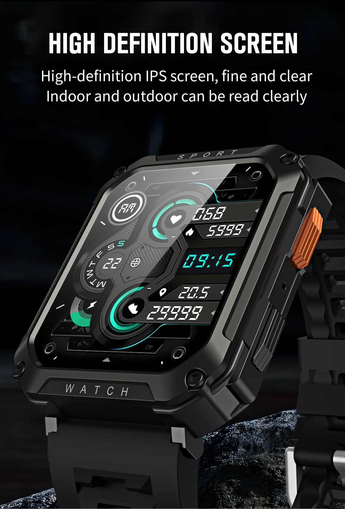 LIGE 2026 Zewnętrzny Smartwatch Męski 2.01" Ekran IP68 Wodoodporne Zegarki Wytrzymały Wojskowy Bluetooth Połączenia Smartwatch dla Androida i iOS