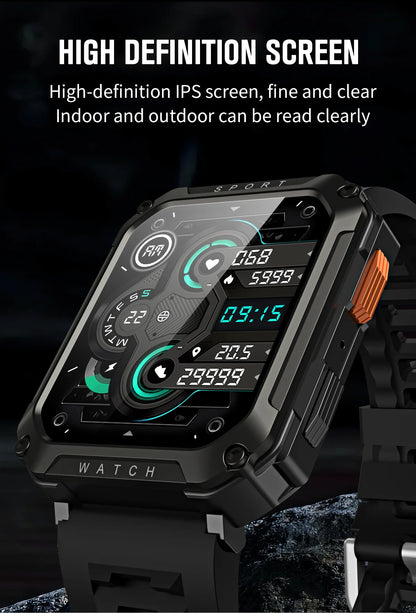 LIGE 2026 Zewnętrzny Smartwatch Męski 2.01" Ekran IP68 Wodoodporne Zegarki Wytrzymały Wojskowy Bluetooth Połączenia Smartwatch dla Androida i iOS