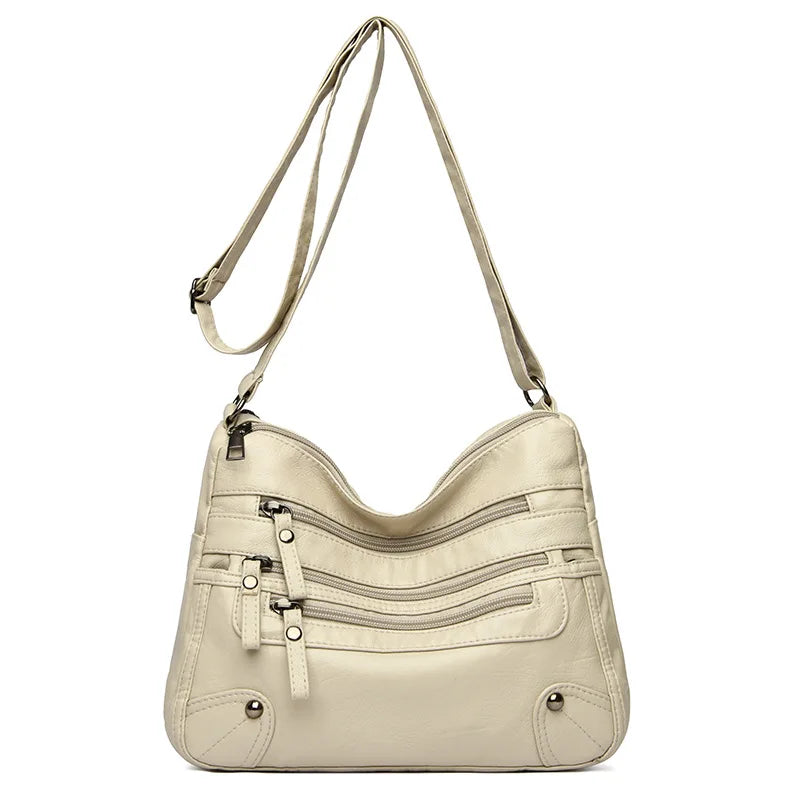 Stylish Multi Zipper Crossbody Bags, Soft Vegan Pu Leather Shoulder Bag, Women's Multi Pockets Handbag Purse for Women Daily Use