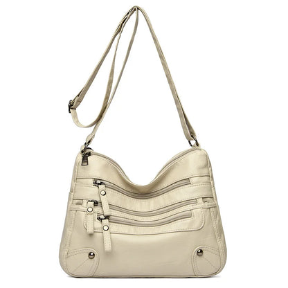 Stylish Multi Zipper Crossbody Bags, Soft Vegan Pu Leather Shoulder Bag, Women's Multi Pockets Handbag Purse for Women Daily Use