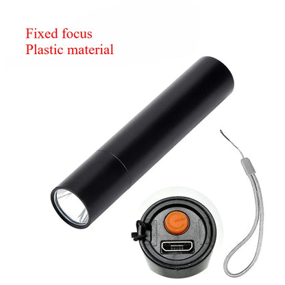 Mini Flashlight USB Rechargeable Aluminum Alloy Flashlight Super Bright LED Bead Adjustable Focus Long-range Portable Flashlight