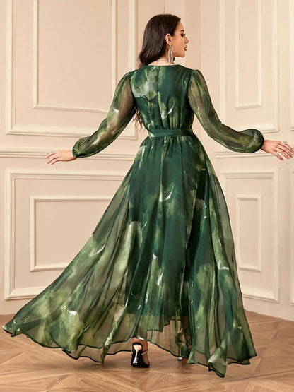 TOLEEN Women's V-Neck Cross Wrap Elegant Long Sleeve Random Print Summer Dress 2024 New Spring Casual Formal Party Maxi Dresses