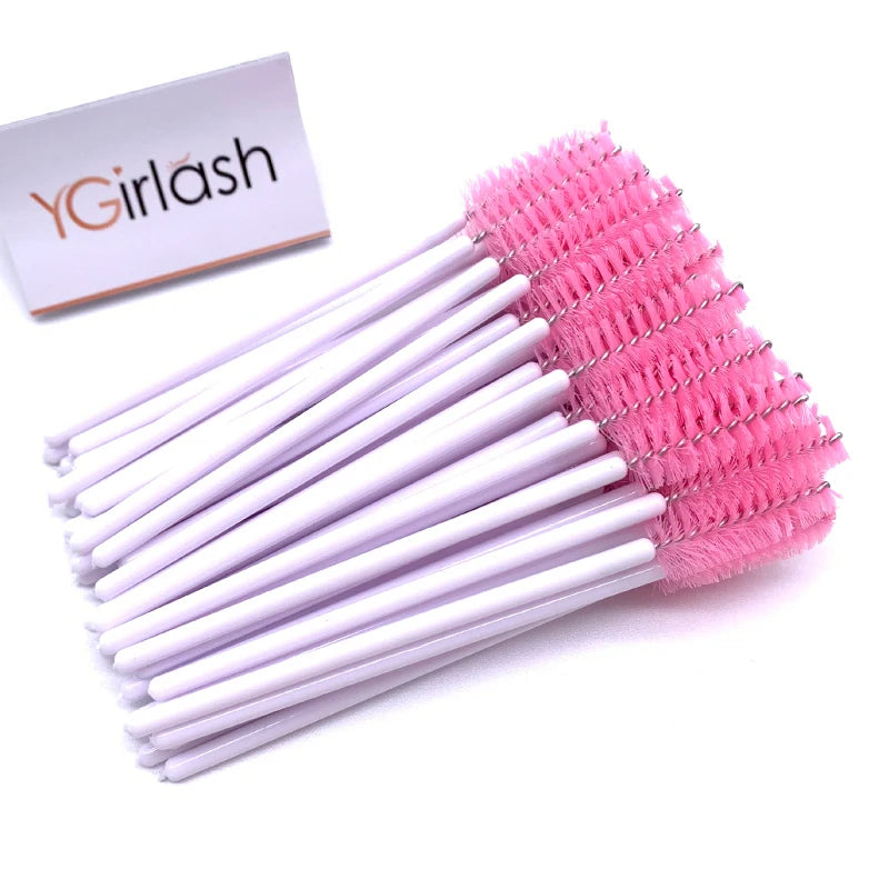 50 Pcs Shiny Crystal Eyelash Applicator Disposable Diamond Handle Nylon Two Colors Mascara Wands Spoolies Pink Brushes