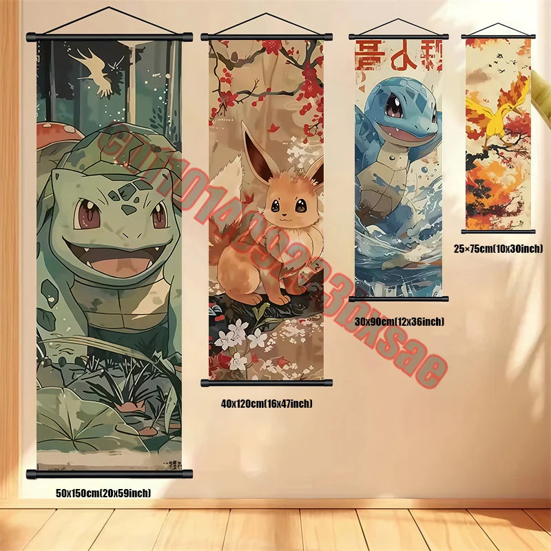 Pokémon Retro HD Scroll Painting Poster Squirtle Eevee Charmander Bulbasaur Gyarados Charizard Fan Collection Children's Gift