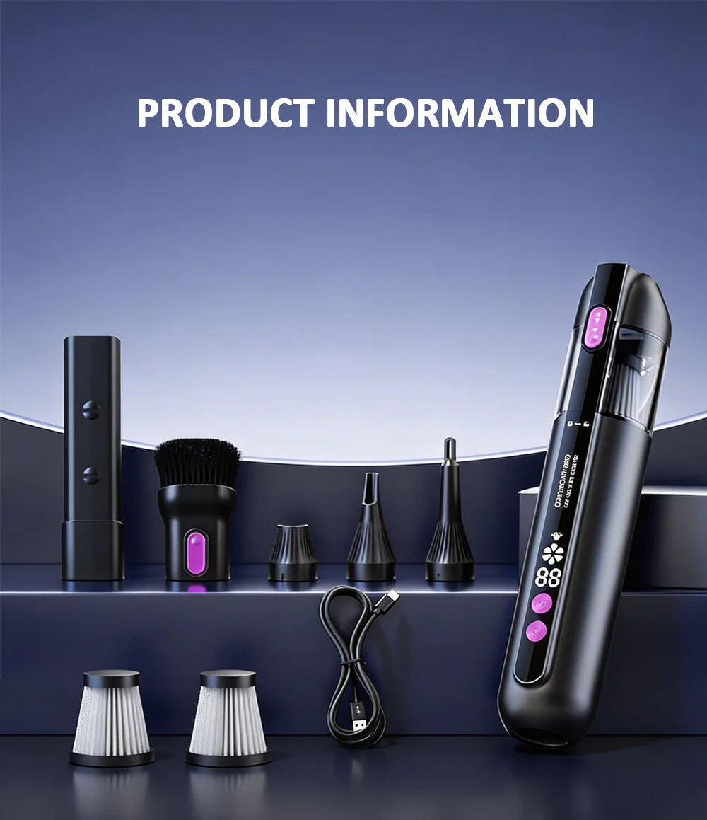 Car Vacuum Cleaner With Brushless Motor Lighting Handheld Vacuum Portable Cordless Compressed Air Duster For Car Home Office