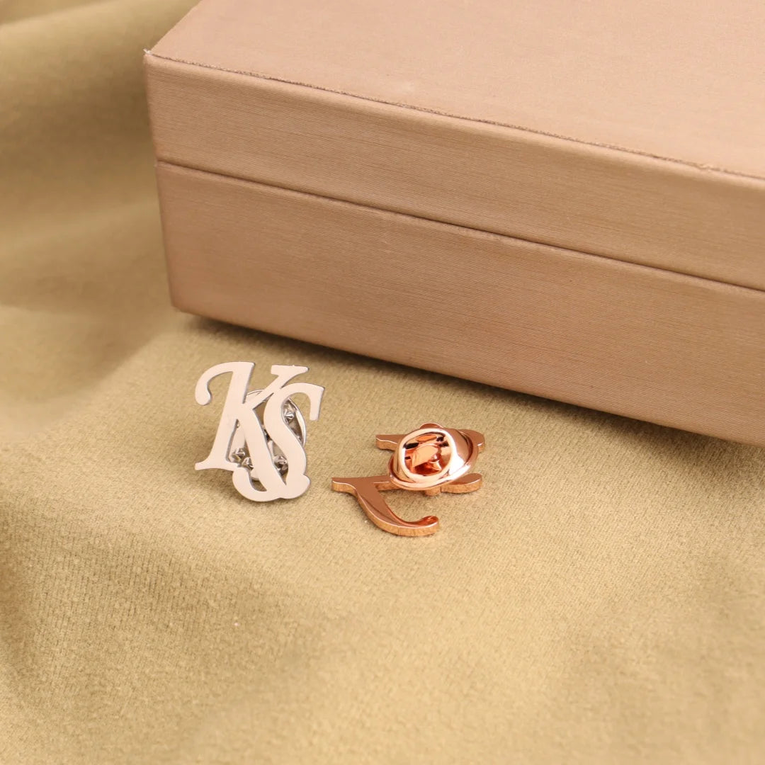 Personalized Initials Jacket Lapel Pin Unique Letter  Men's Stainless Steel Custom Logo Label Brooch   Wedding Best Man Jewelry