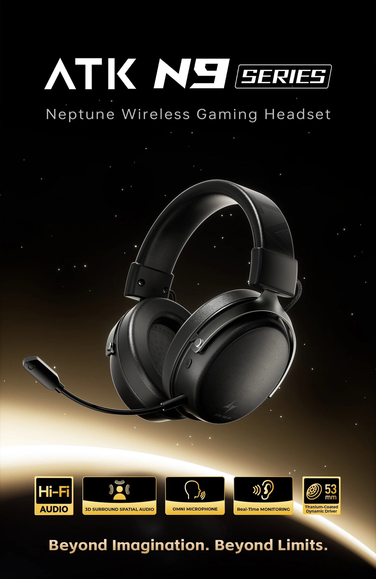 ATK N9 Ultra eSports Gaming Wireless Headset with Mic for PS5 PS4 PC Microphone Virtual 7.1 Surround Noise Reduction Headset