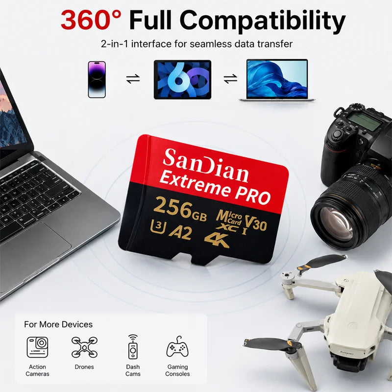 High Speed Flash Card 1TB Original SD Card 128GB Micro TF/SD Card Stable Performance for Laptops/Digital Camera/MP3 Player